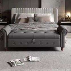 Dark Gray Tufted Armed Storage Bedroom Bench 24.4 in. H x 63 in. W x 22 in. D.  retail price $326 however, the price $130     Harper & Bright Designs 
