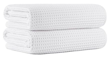 New Microfiber Waffle Bath Towels, 3 Pieces, Oversized, Soft, Absorbent, Fast Drying, Lint Free 430 GSM (White)