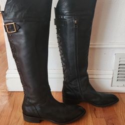 Anthropology Area Forte Knee High Leather Boot Black Size 39