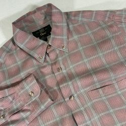 Orvis Men’s Medium Pink Gray Plaid Silk Long Sleeve Button Up Fly Fishing Shirt