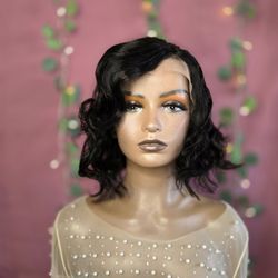 13x6 Lace Front  Bob Loose Curl Wave New  12" Human Hair Wig 