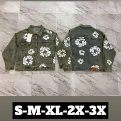 Green And White Denim Jean  Jacket 