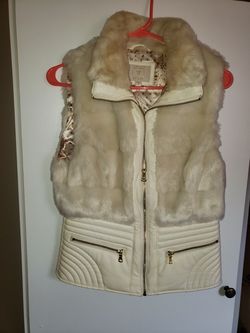 Off white zip -up fur vest