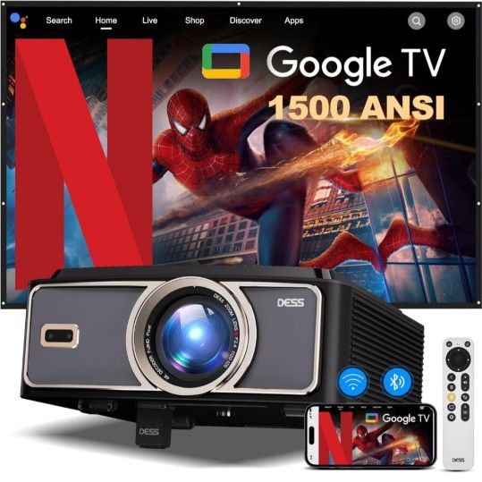Dess 4K Projector with WiFi 6 and Bluetooth, Home Outdoor Electric Stand Movie Proyector, Auto Focus & Keystone, Native 1080P, High Contrast, Smart Pr