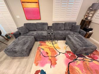 New Corduroy Slate Grey Boneless Lounger Sofa $400 Firm