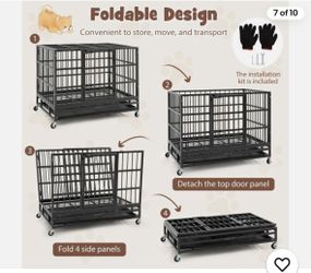 38"Outdoor Dog Crate Kennel Foldable Heavy-Duty Metal Dog Cage w/Rolling Casters