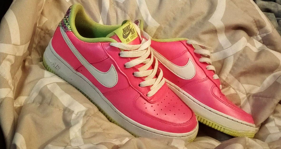 Pink And Green And White Nike Air Force1 