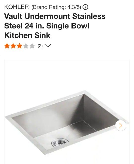 KOHLER

Vault Undermount Stainless Steel 24 in. Single Bowl Kitchen Sink NEW OPEN BOX ITEM 