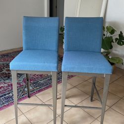 Two Bar Stools Blue 30.75” to Top Of Seat