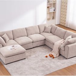 Oversized Modular Sectional Sofa Couch, Large 7 Seater Corner Sofa Modern U Shaped Sectional Couch with Ottoman Cloud Couches for Living Room, Office,