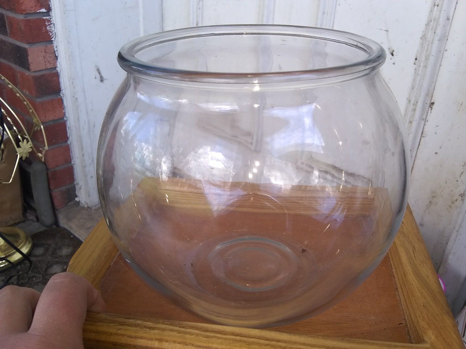 Clear glass bowl (approx. 8in tall & 12-13wide)