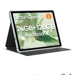 Android 15 Tablet 10.1 inch Tablet, 24GB RAM 128GB ROM 2TB Expand, Octa-core Processor, 2 Years Protection, 1280x800 HD IPS Touchscreen, GPS, WiFi 6, 