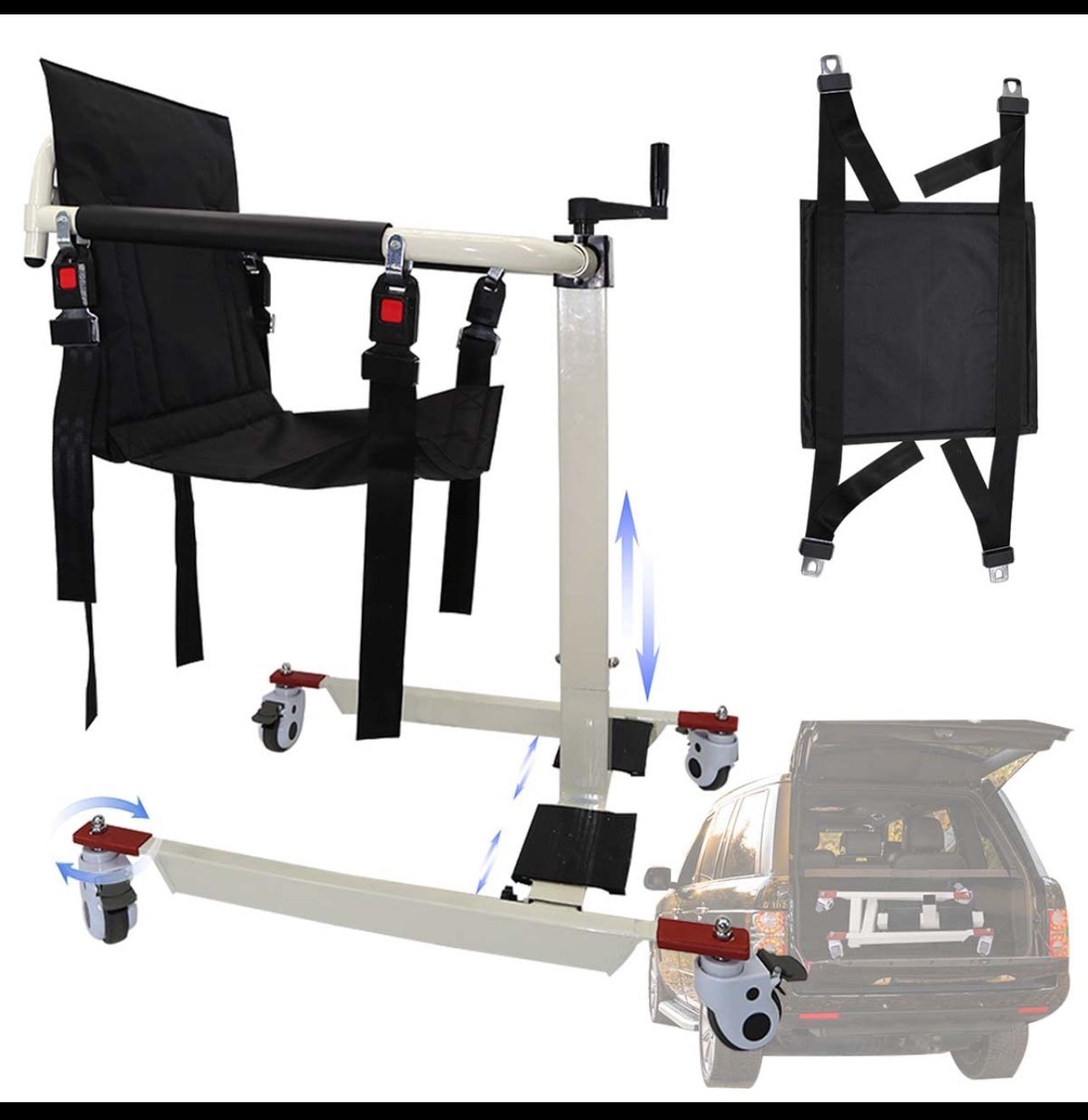 Patient Lift Transfer Chair, Steel Portable Transport Wheelchair for Car, Multifunctional Elderly Transfer Lifter with 3 Moveable Cushions(Size:29.5"x