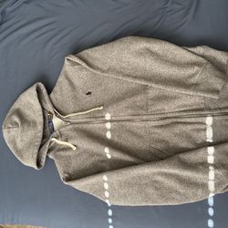 Large grey polo zip up white strips