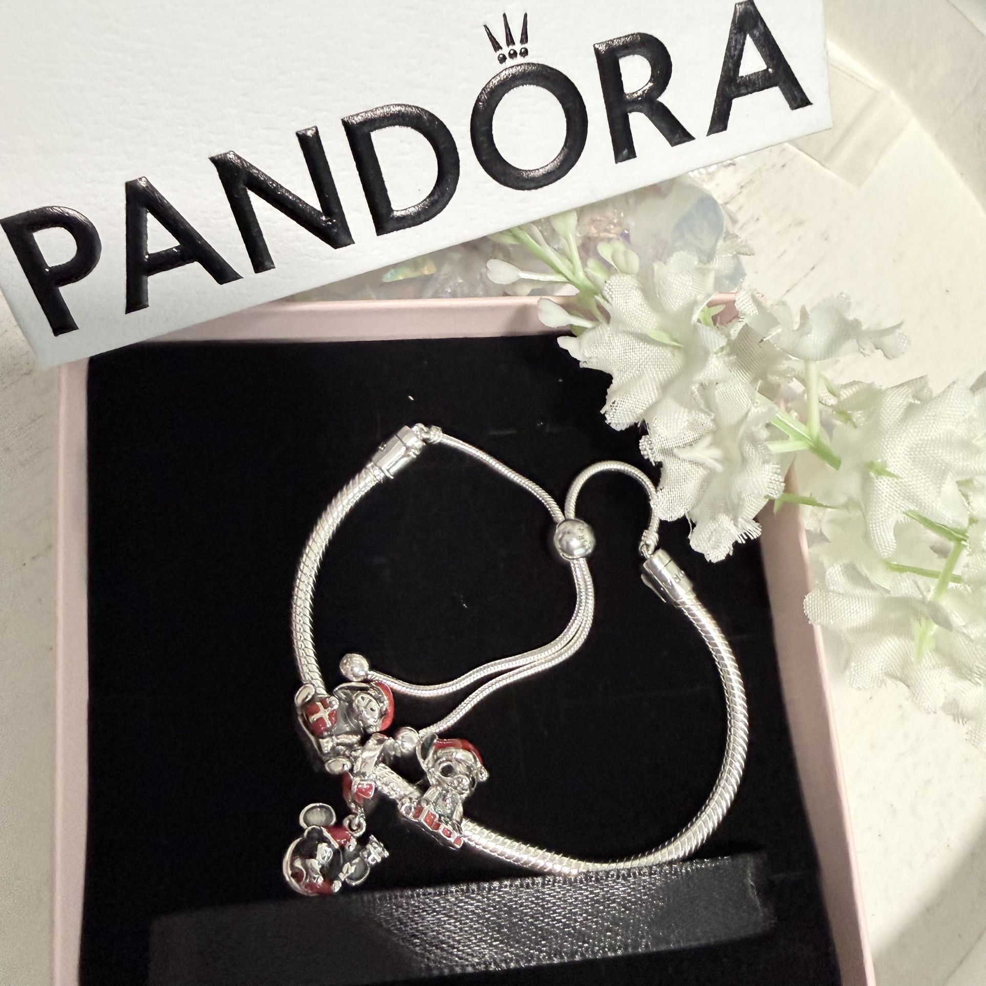 PANDORA bracelet with three charms adjustable to any size "ORIGINAL"