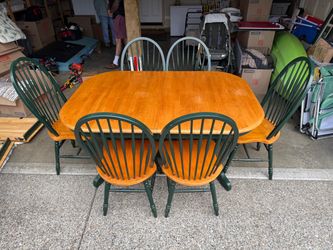 Wood Dining Table with 6 Windsor Chairs