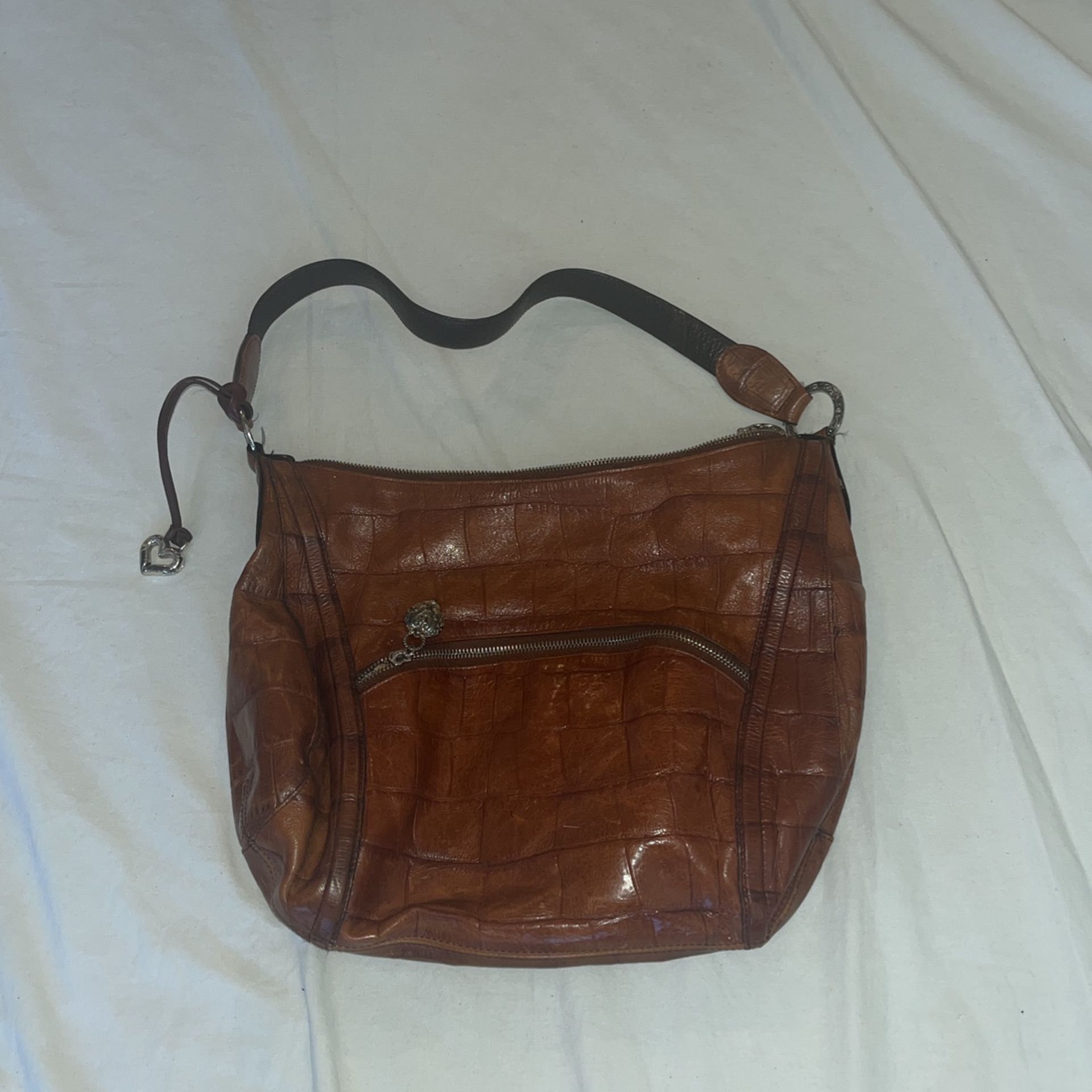 Brighton Cher Brown Croc Patent Leather Hobo Shoulder Bag handbag