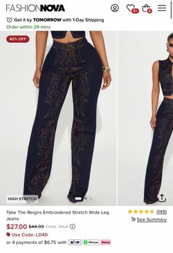 L brand newFashion Nova Embroidered Stretch Wide Leg Jeans
