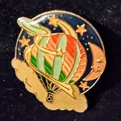 Moon Stars Saturn Night Sky Hot Air Balloon Enamel Lapel Pin Vintage Collectible 