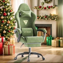 K186-Velvet Fabric Gaming Chair with Footrest, Comfortable Video Gamer Chair for Adult, Ergonomic Office Computer Desk Game Chairs with Massage Lumbar