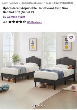 Upholstered Adjustable Headboard Twin Size Bed Set of 2 (Set of 2)