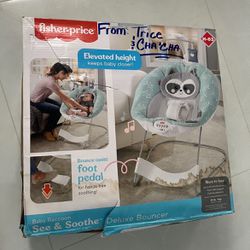 Fisher Price Baby Raccoon See & Soothe Deluxe Bouncer