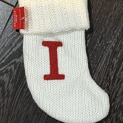 Wondershop Monogram Christmas Stocking Letter I Initial White Knit Target NWT 8”