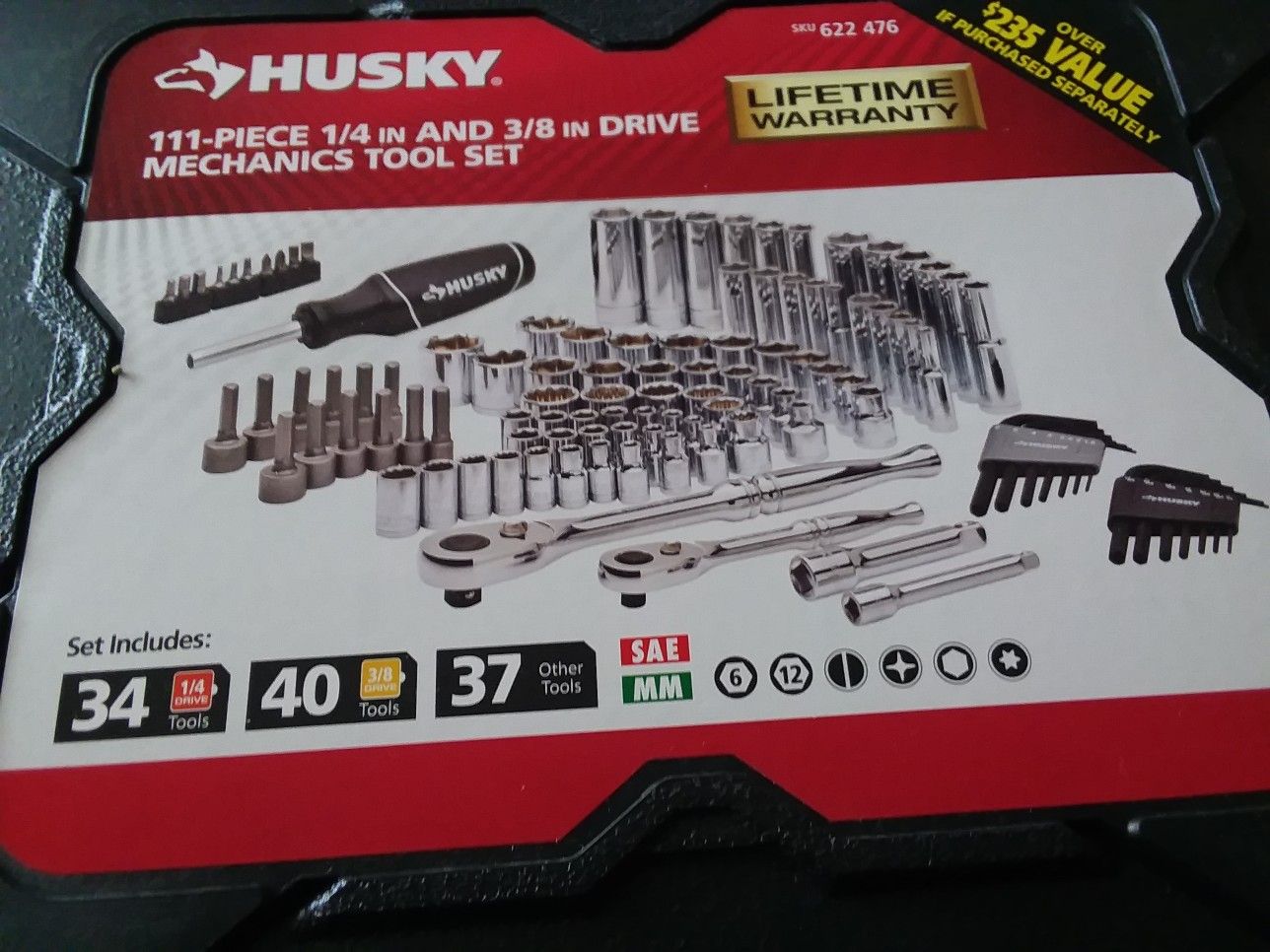 Tool kit 111 piece husky #622-476 $200 value brand new in case.