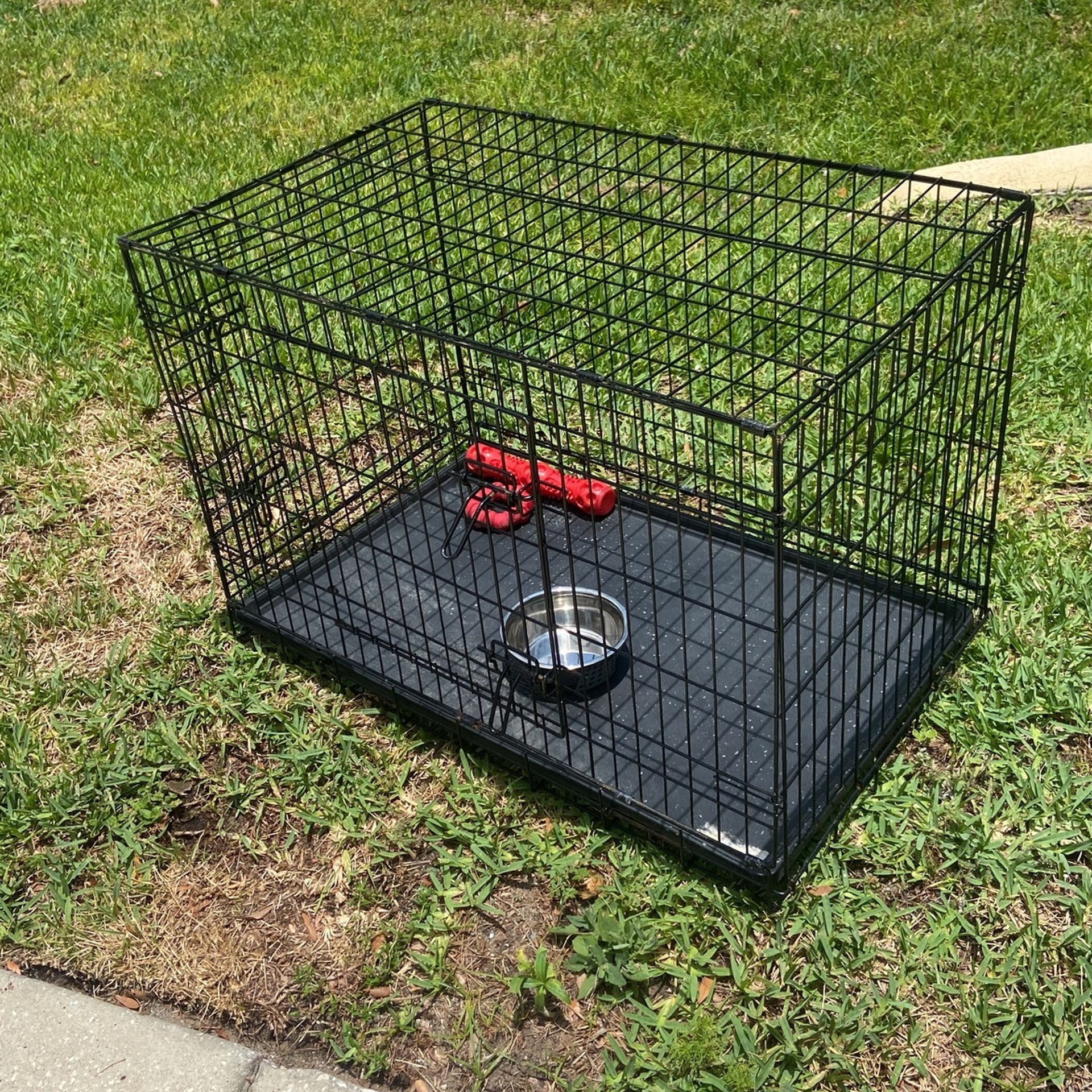 Foldable, Collapsible, Portable Metal Wire Dog Crate with Tray, Double Door, 36 x 23 x 25 in, Black