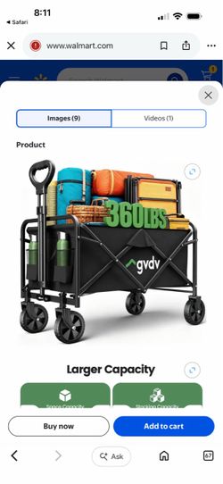 GVDV Collapsible Wagon Carts Foldable, 360lbs Heavy Duty Utility Folding Wagon with All-Terrain Wheels, Portable Beach, Camping, Shopping, Sports, Bla