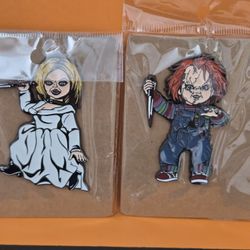 Horror Child's Play Chucky & Tiffany Enamel Metal Pin Combo Set 