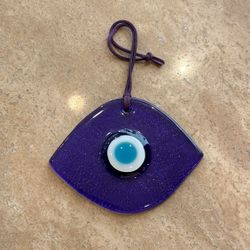 Evil Eye Wall Hanging Ornament Decor, Turkish Nazar Bead, Purple