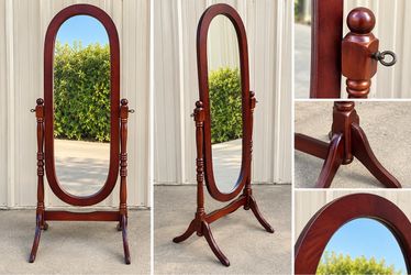 Freestanding Cheval Floor Mirror – Dark Cherry Wood Finish