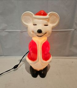 Vintage Union Products Lighted Christmas Santa Mouse Blow Mold Decoration 7608