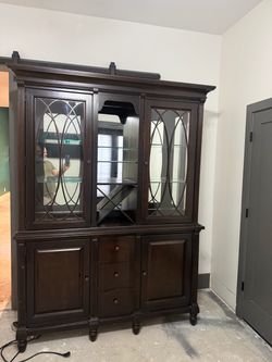 Dark Wood China Cabinet with Glass Doors