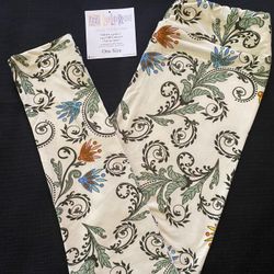 NWT LulaRoe Leggings ~ OS One Size ~Cream Paisley Floral Scrolls ~ HTF Unicorn!