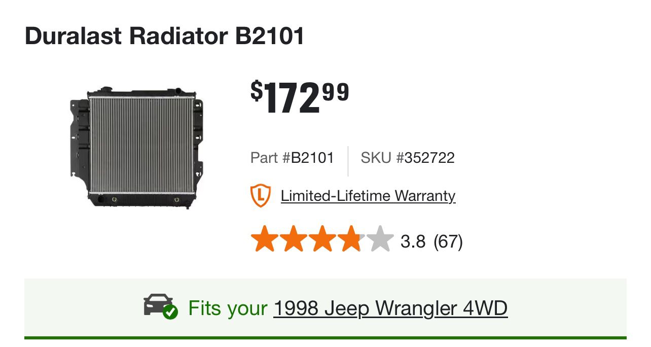 Radiator Brand New For Jeep Tj 