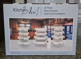 Kitchen Aces 25 Piece Glass Vacuum Seal Food Containers