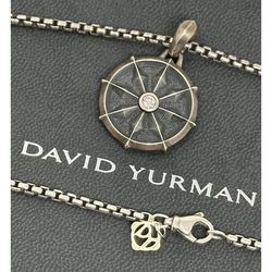 David Yurman 925 Dharma Wheel Amulet Diamond Pendant Box Chain 18" Necklace