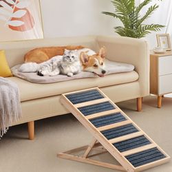 Folding Dog Ramp for Bed，Adjustable Dog Ramp of 4 Height from 16" to 24" with Anti-Slip Strips,Wooden Portable Pet Ramp for Car,Couch,Truck SUV,132lbs