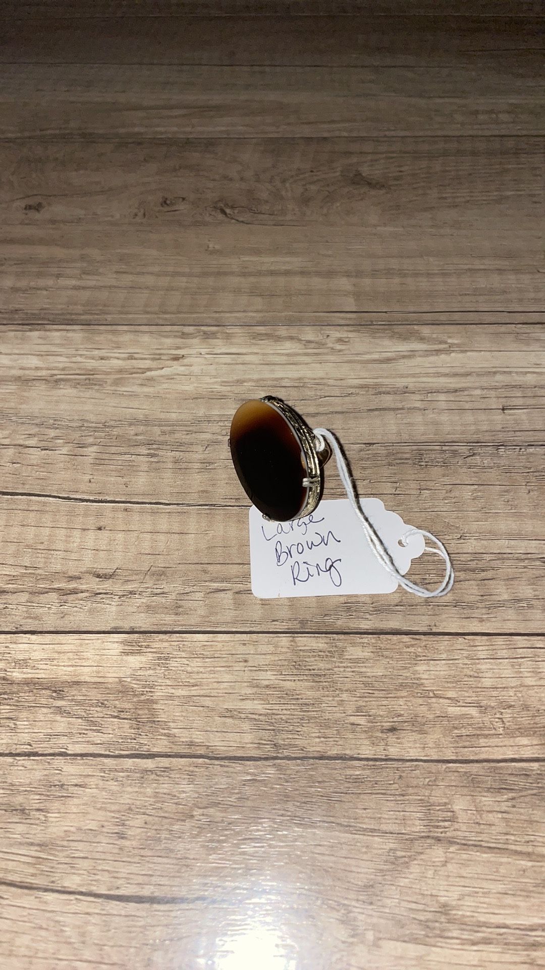 Womens Vintage large cocktail brown Quartz metal ring costume jewelry