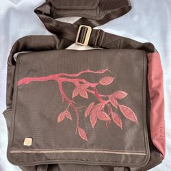 Rumi Haiku Messenger Crossbody Bag Laptop Computer Case Leafy Branch Embroidered