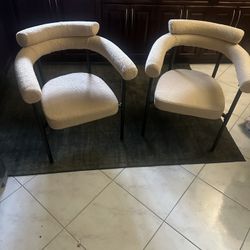 NEW Set of 2 Boucle Fabric Kitchen Dining Chair with Armrest, Accent Upholstered Armchair, Metal