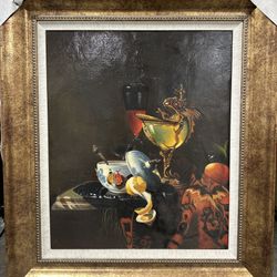 Ornate Gold Framed Still Life Wall Art – Textured Canvas – 32x28 