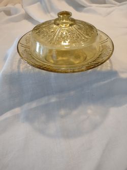 Vintage Amber Depression Glass Butter Dish RARE
