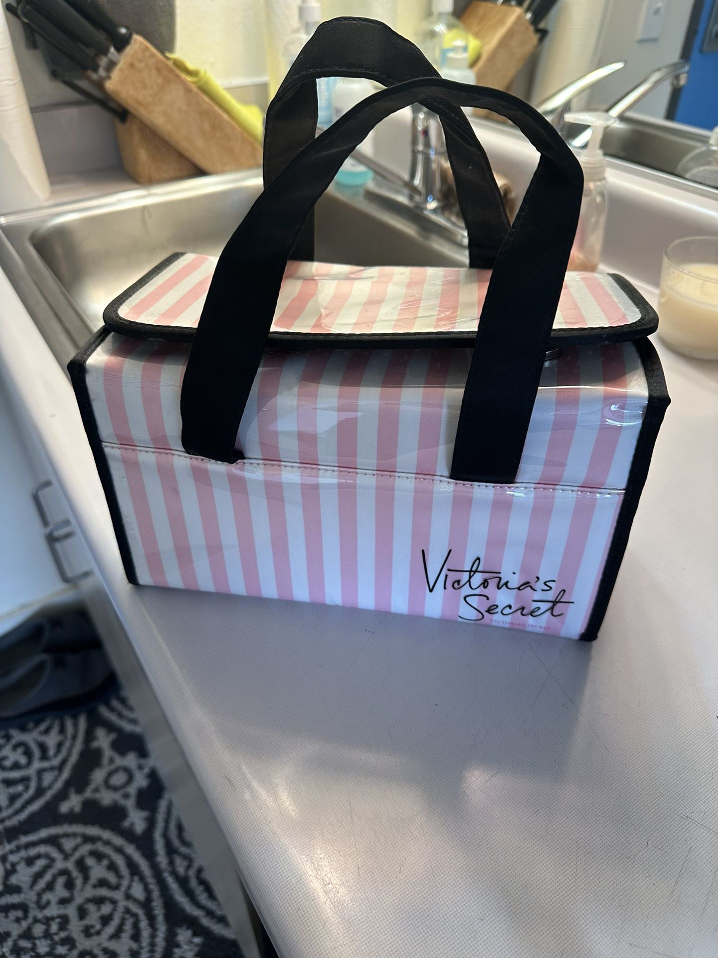 Victoria's Secret Cosmetic Toiletry Case Bag Pink Striped 
