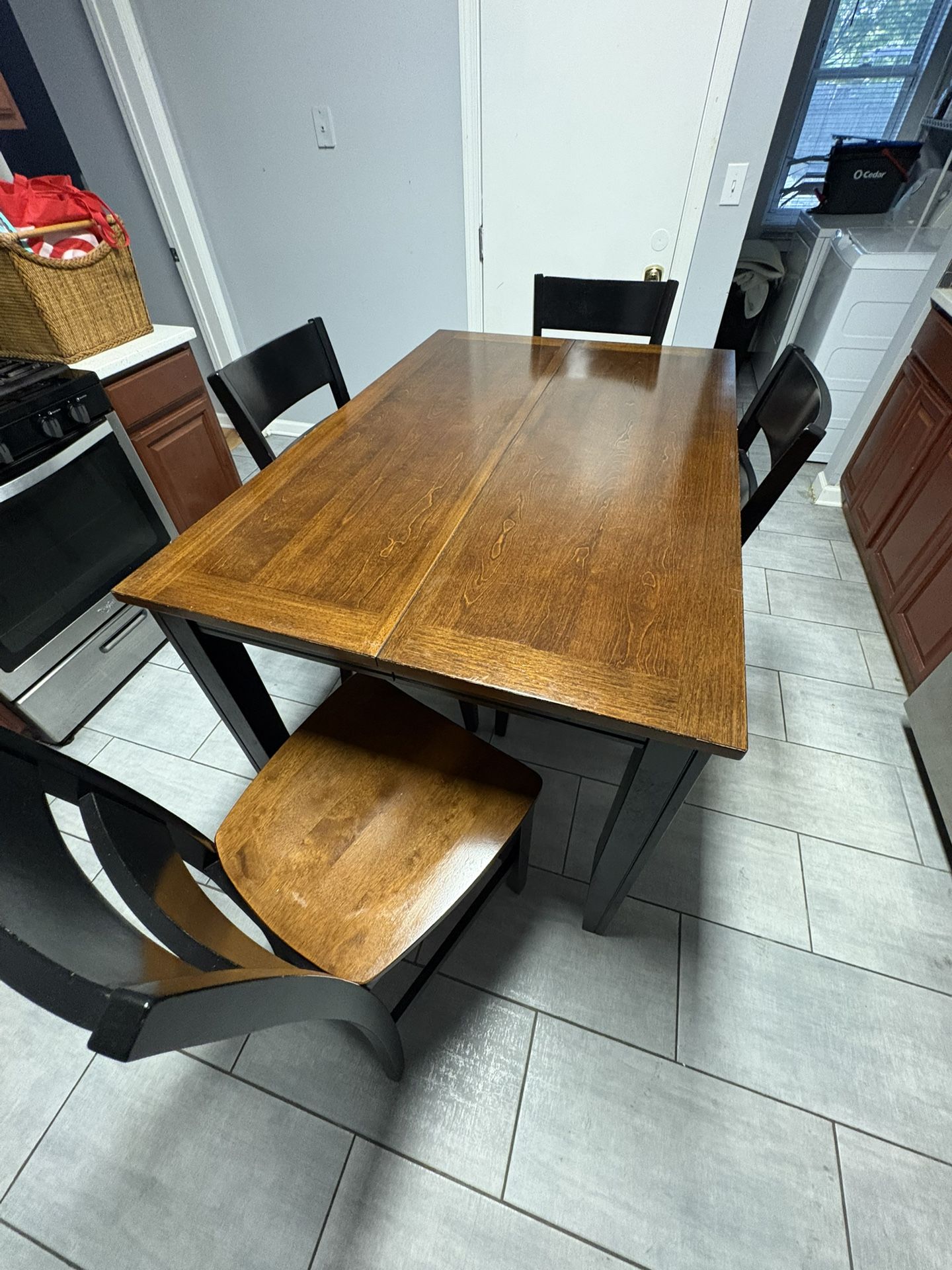 Bar-Height Dining Table Set – Bench + 4 Chairs – Great for Kitchen / Dining