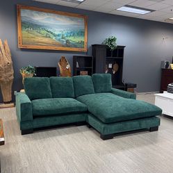 Green Plush Fabric Sofa Chaise - Manchester 