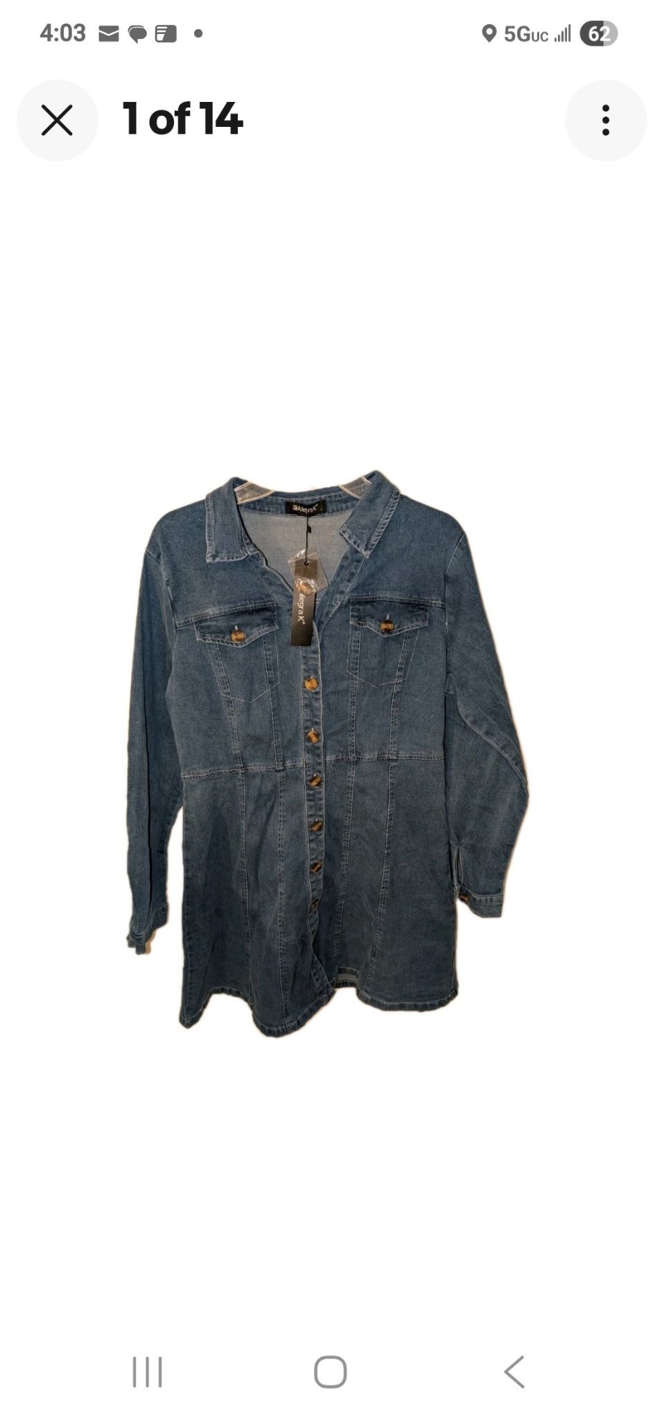 Denim Shirt Dress Size Large $10 New With Tags 