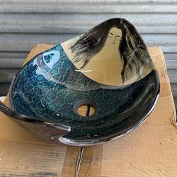 ELITE Mermaid Tempered Glass Bathroom Vessel Sink IVAN